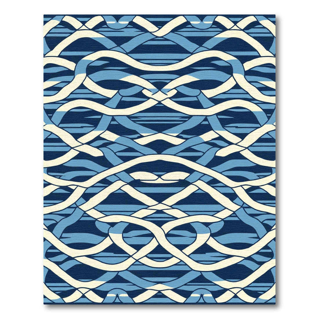 Intertwined Blue Waves Cream Ribbon Rug