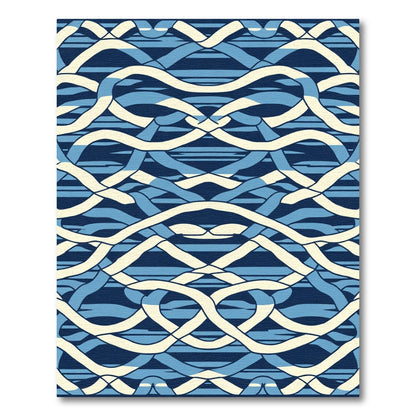 Intertwined Blue Waves Cream Ribbon Rug