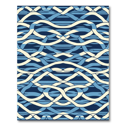 Intertwined Blue Waves Cream Ribbon Rug