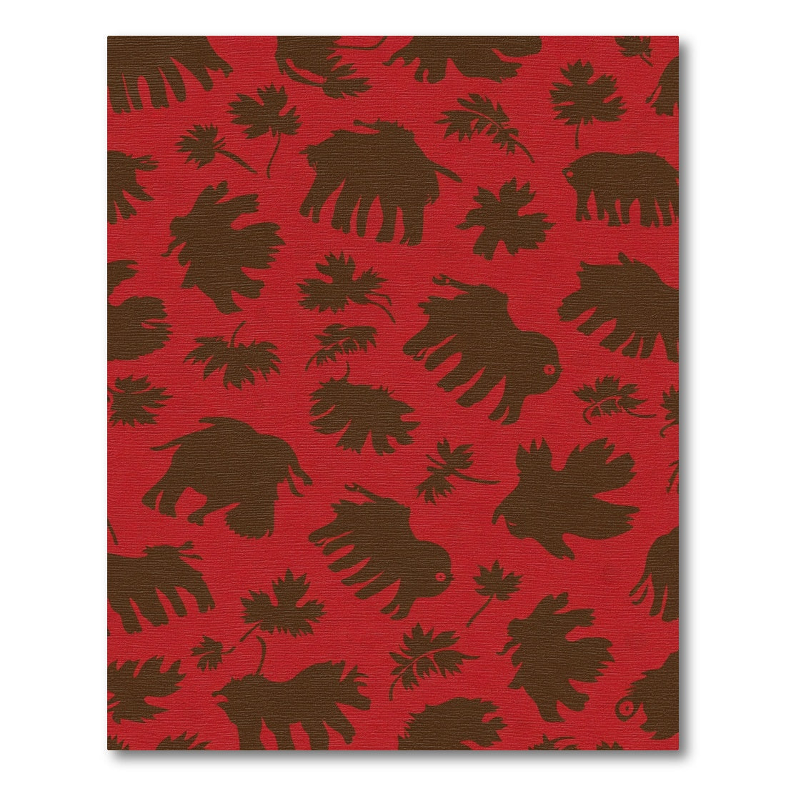Crimson Brown Mammoth Leaf Collage Rug