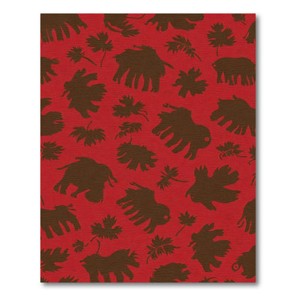 Crimson Brown Mammoth Leaf Collage Rug