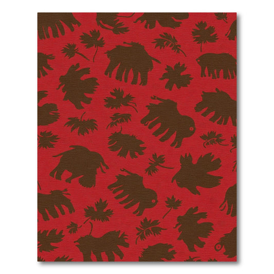 Crimson Brown Mammoth Leaf Collage Rug