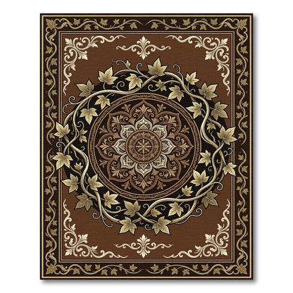 Earthy Brown Ivy Leaf Medallion Rug