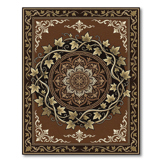 Earthy Brown Ivy Leaf Medallion Rug