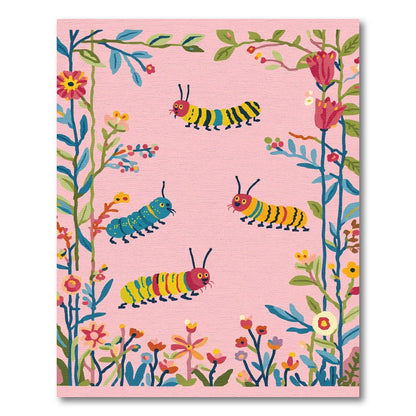 Whimsical Colorful Caterpillar Floral Border Rug
