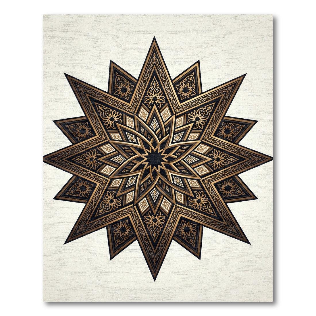 Intricate Gold Starburst Geometric Rug
