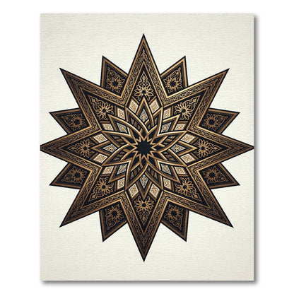 Intricate Gold Starburst Geometric Rug