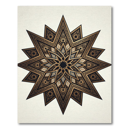Intricate Gold Starburst Geometric Rug