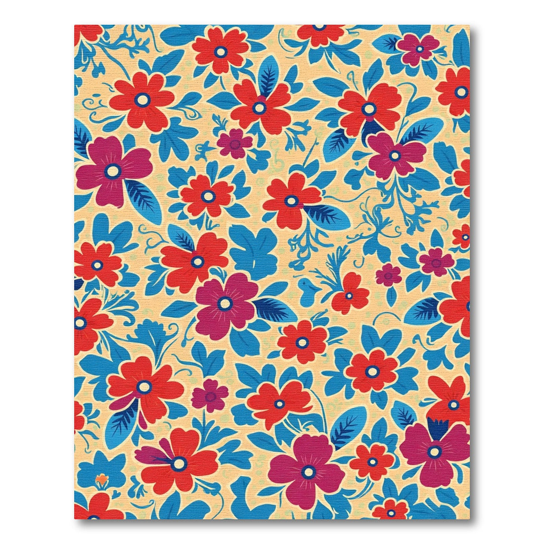 Vibrant Red Blue Floral Medley Rug