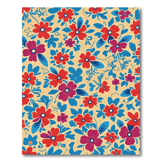 Vibrant Red Blue Floral Medley Rug