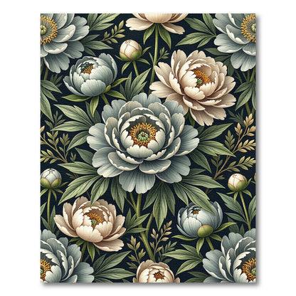 Elegant Sage and Cream Peony Bouquet Rug