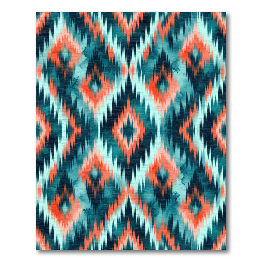 Vibrant Teal and Coral Ikat Diamond Rug