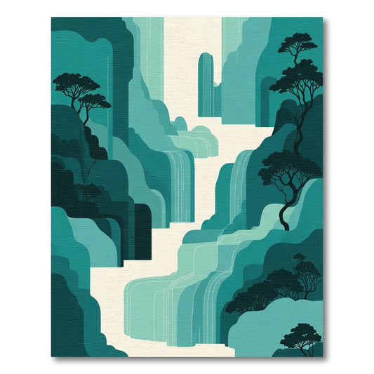 Teal Green Waterfall Mountain Landscape Rug