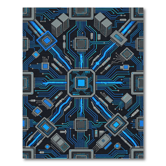 Neon Cybernetic Circuitry Glow Tech Grid Rug
