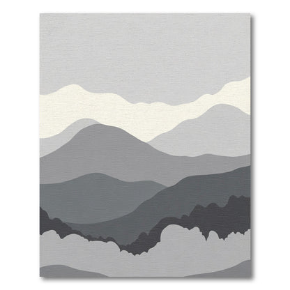 Monochromatic Gray Mountain Landscape Rug