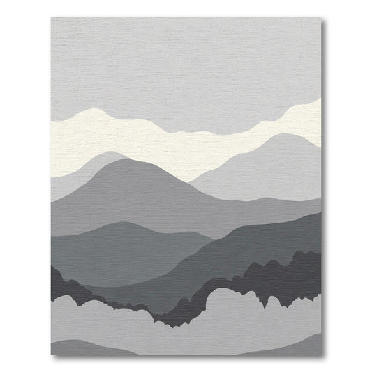 Monochromatic Gray Mountain Landscape Rug