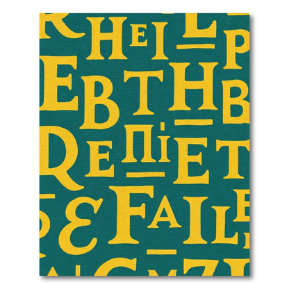 Yellow Bold Alphabet Teal Background Rug