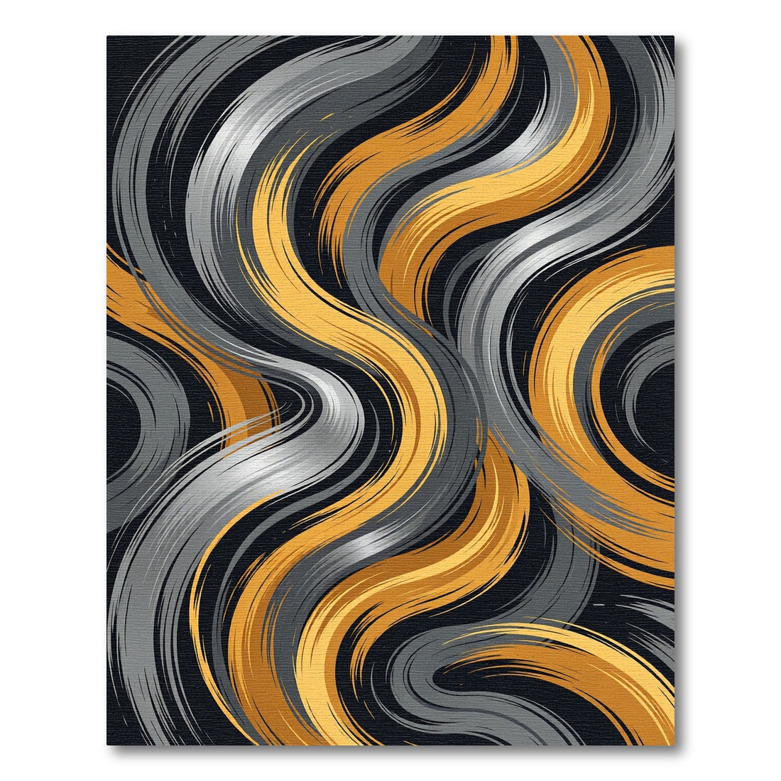 Modern Golden and Silver Wavy Ribbon Rug