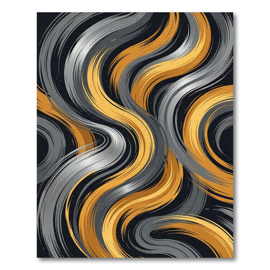 Modern Golden and Silver Wavy Ribbon Rug