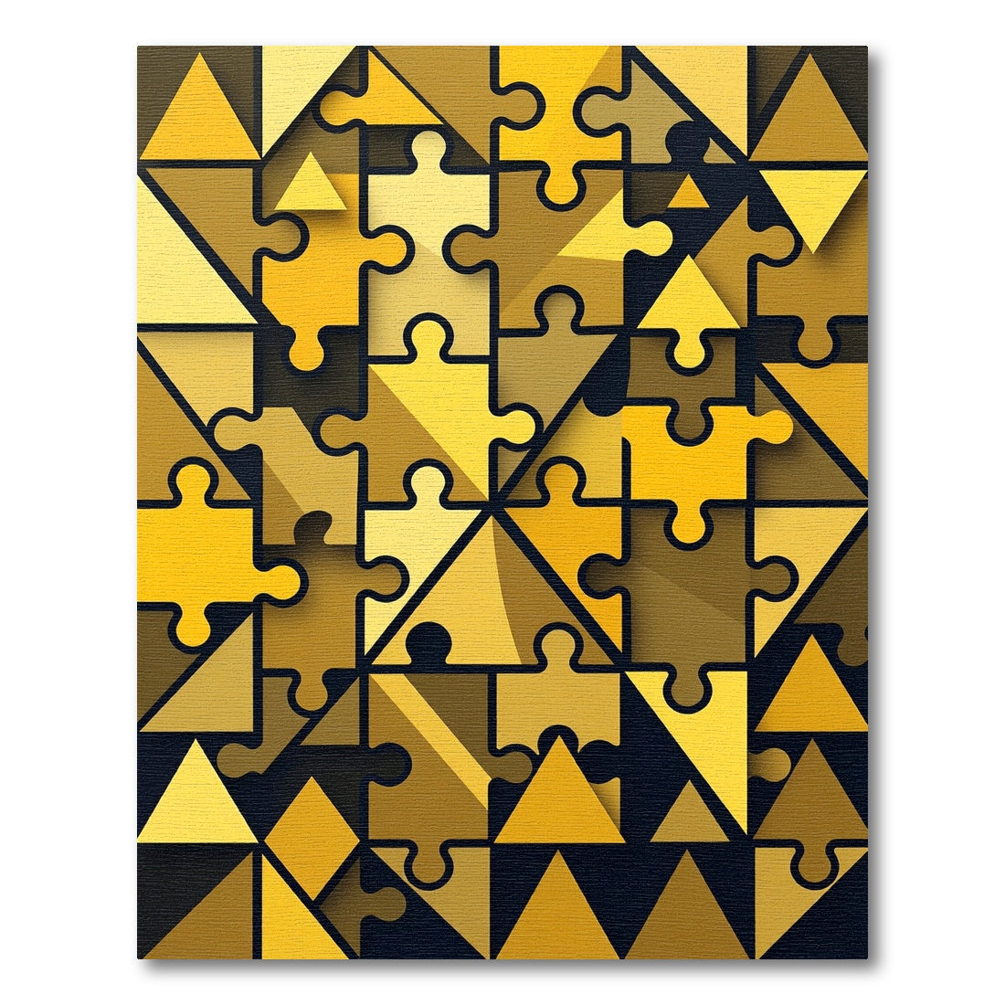 Golden Interlocking Geometric Jigsaw Rug
