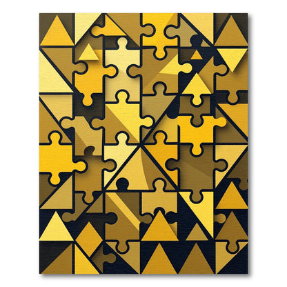 Golden Interlocking Geometric Jigsaw Rug