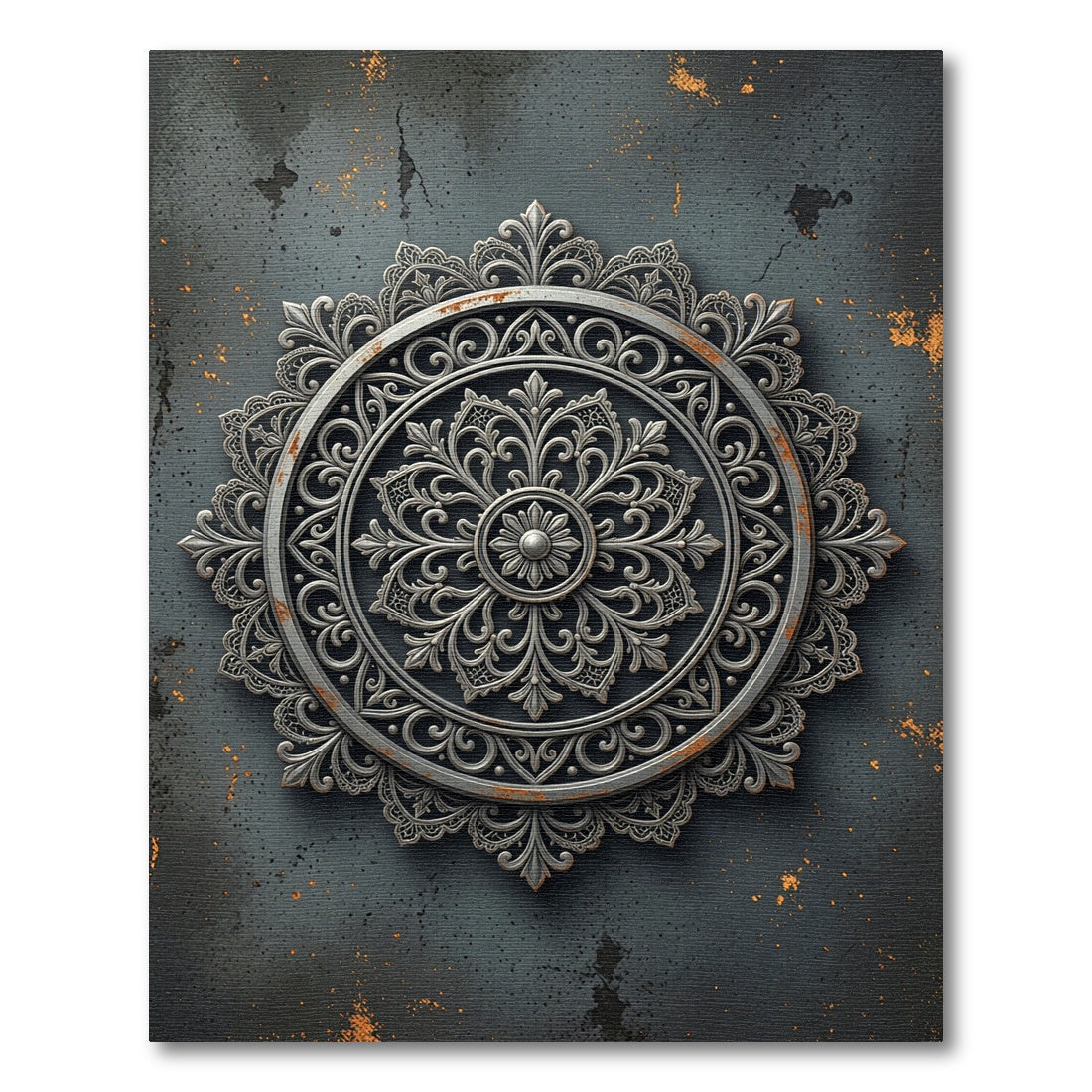 Silver Ornate Floral Mandala Rug