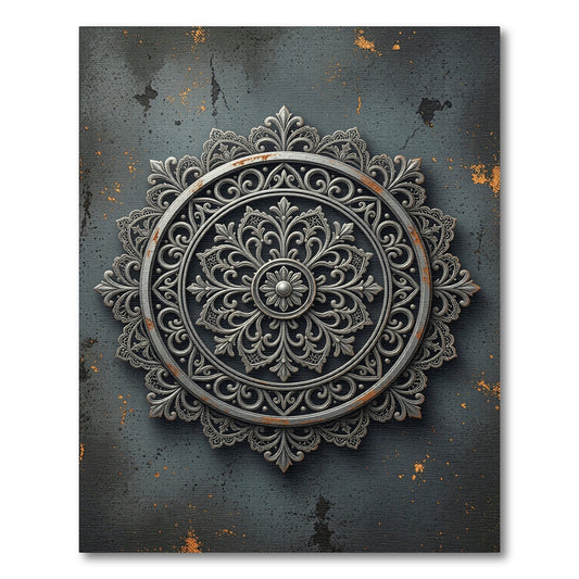 Silver Ornate Floral Mandala Rug