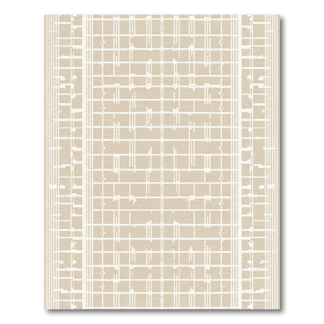 Neutral Beige Geometric Grid Harmony Rug