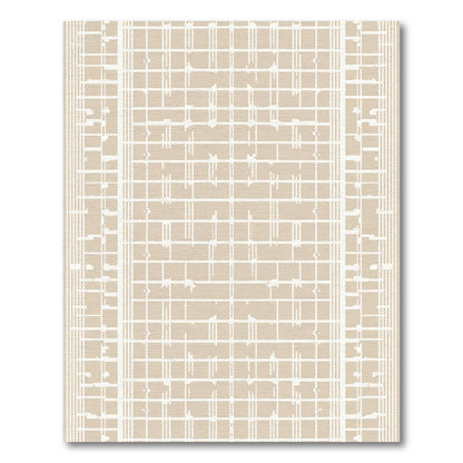 Neutral Beige Geometric Grid Harmony Rug