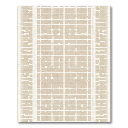 Neutral Beige Geometric Grid Harmony Rug