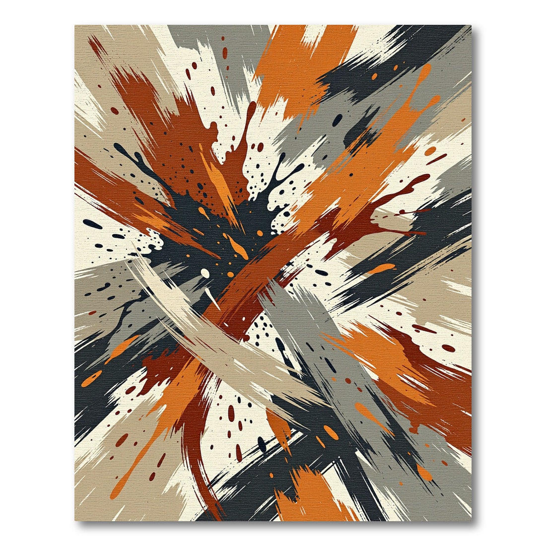 Abstract Earthy Orange and Charcoal Brushstroke Rug