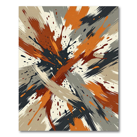 Abstract Earthy Orange and Charcoal Brushstroke Rug