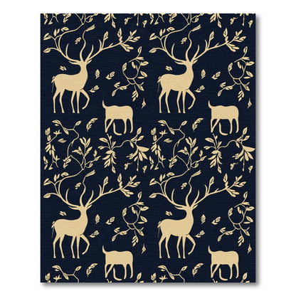 Golden Deer Forest Silhouette Arrangement Rug