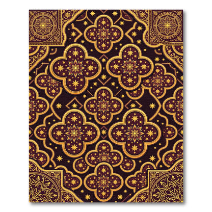 Ornate Golden Starry Clover Medallion Rug