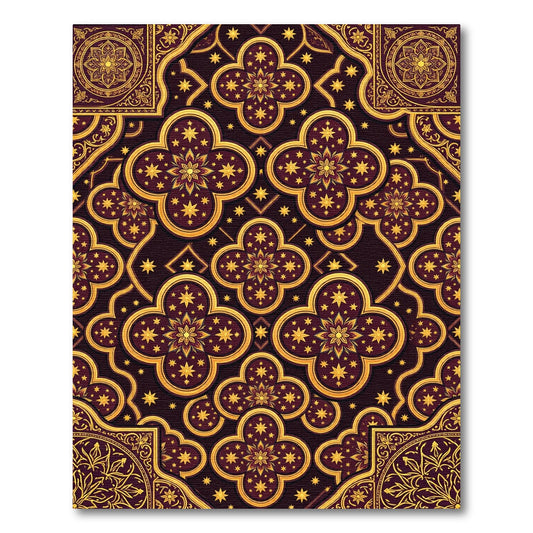 Ornate Golden Starry Clover Medallion Rug
