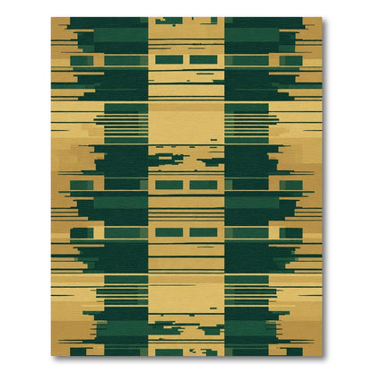 Emerald Ochre Glitched Geometric Rug