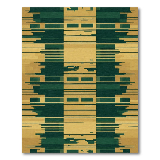 Emerald Ochre Glitched Geometric Rug
