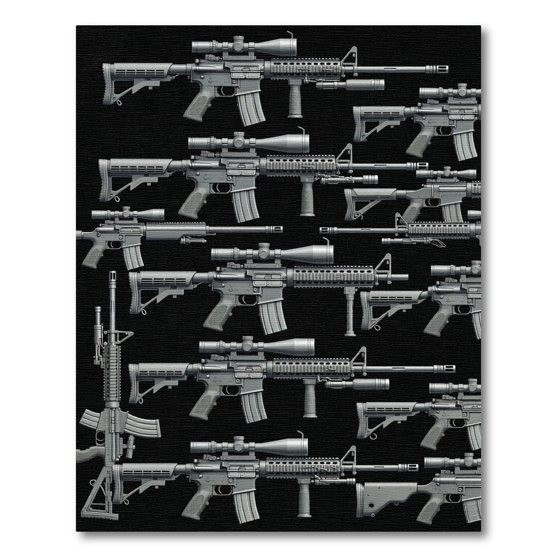 Tactical Monochrome Rifle Montage Art Rug