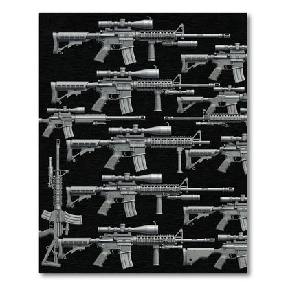 Tactical Monochrome Rifle Montage Art Rug