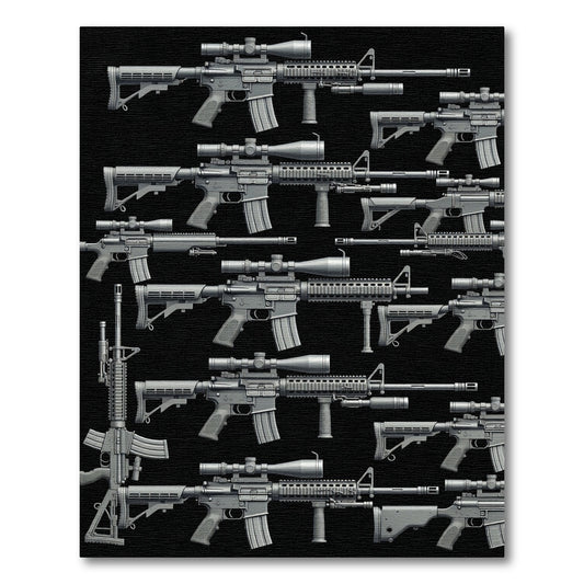 Tactical Monochrome Rifle Montage Art Rug