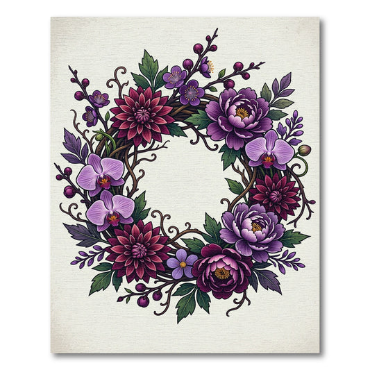 Elegant Purple Orchid Chrysanthemum Wreath Rug