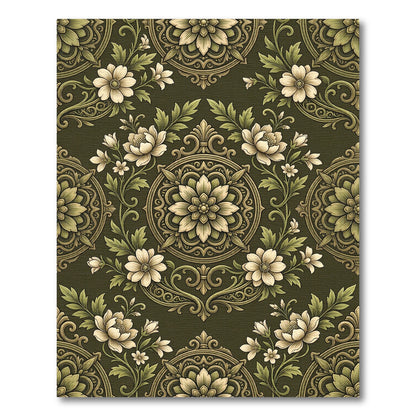 Elegant Olive Green Floral Medallion Rug