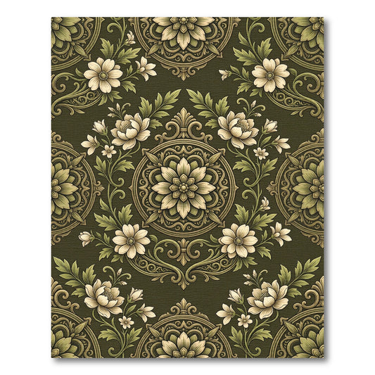 Elegant Olive Green Floral Medallion Rug