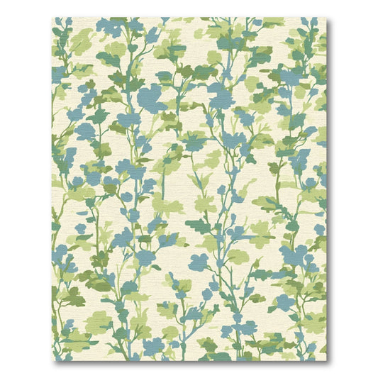 Verdant Blue Floral Garden Wallpaper Rug
