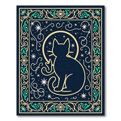 Midnight Celestial Cat With Whimsical Border Rug