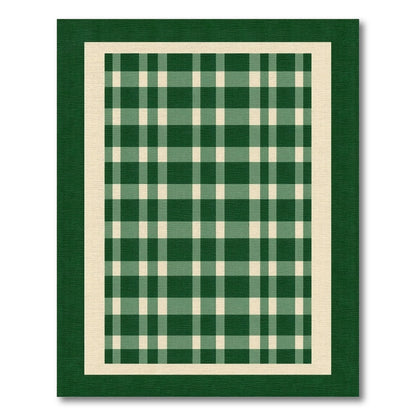 Green and White Checkered Border Rug