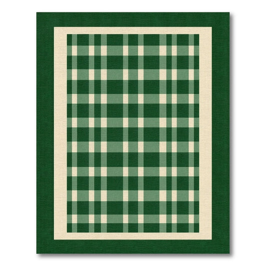 Green and White Checkered Border Rug