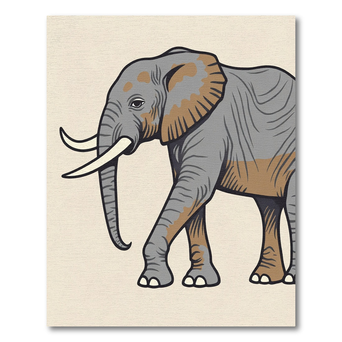 Majestic Gray Elephant Walking On Parchment Rug