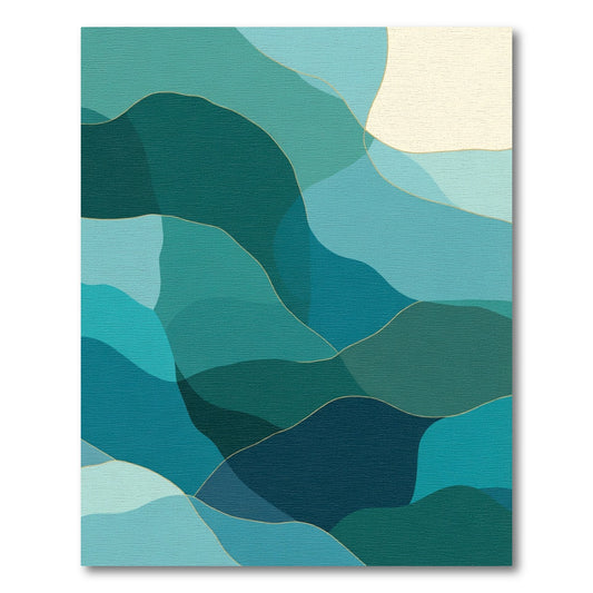 Deep Teal Abstract Wavy Landscape Rug