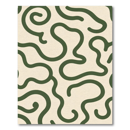Olive Swirl Abstract Organic Lines Rug